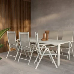 Trädgårdsmatgrupp Venture Home Giardini Matbord Beige med 6 st Break Trädgårdsstolar Beige