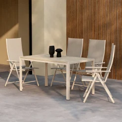 Trädgårdsmatgrupp Venture Home Mirko Matbord Beige med 4 st Levanzo Trädgårdsstol Beige