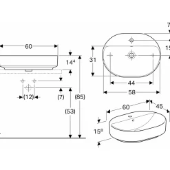 Tvättställ Geberit Variform 600 mm Lay-on Elliptiskt Kanthylla