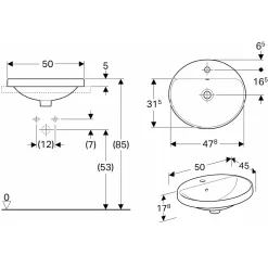 Tvättställ Geberit Variform 550 mm Infälld Ovalt Kanthylla