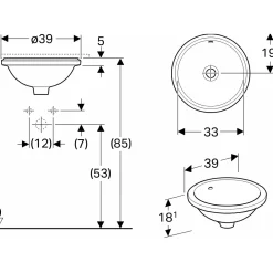 Tvättställ Geberit Variform 330 mm för underlimning RuntUtan Bräddavlopp