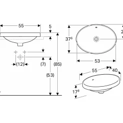 Tvättställ Geberit Variform 600 mm Infälld Elliptiskt
