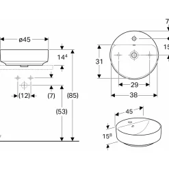 Tvättställ Geberit Variform 450 mm Lay-on Runt Kanthylla