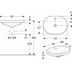 Tvättställ Geberit Variform 600 mm Infälld Elliptiskt Kanthylla