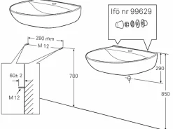 Tvättställ Ifö Spira 570 mm Runt Utan Kranhål