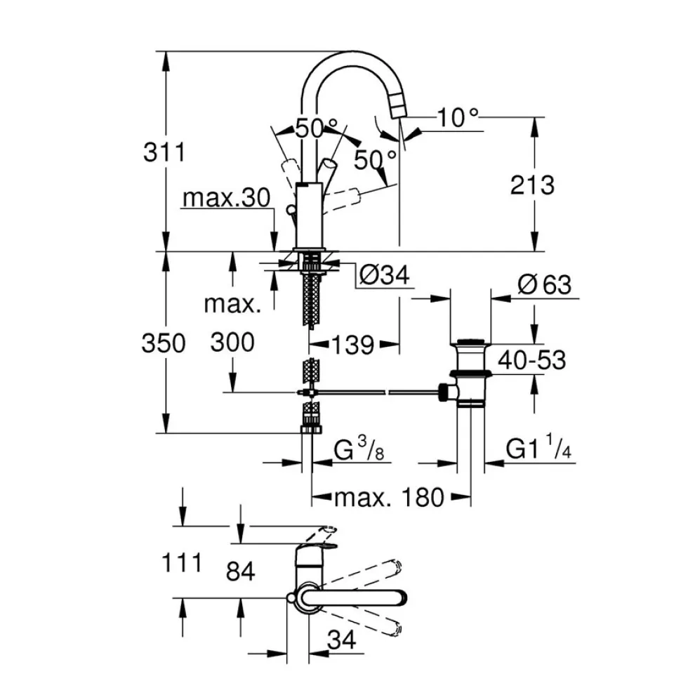 Tvättställsblandare Grohe Eurosmart 23537 med Lyftventil