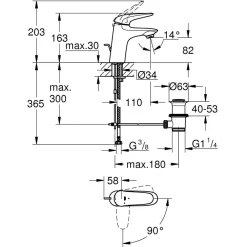 Tvättställsblandare Grohe Wave 23581 med Lyftventil