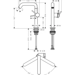 Tvättställsblandare Hansgrohe Tecturis S Fine 210 CoolStart med Svängbar Pip och Push-open Ventil