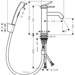 Tvättställsblandare Hansgrohe Tecturis S 110 med Bidettehanddusch och Duschslang
