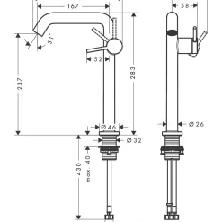 Tvättställsblandare Hansgrohe Tecturis S Fine 240 CoolStart med Push-open Ventil