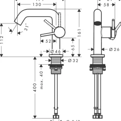 Tvättställsblandare Hansgrohe Tecturis S Fine 110 CoolStart med Push-open Ventil