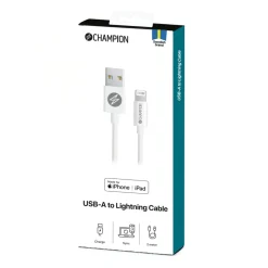 USB-A Champion till Lightning Kabel 2m Vit