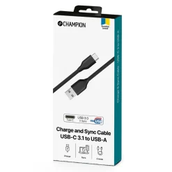 USB-A Champion till USB-C Kabel 2m Svart