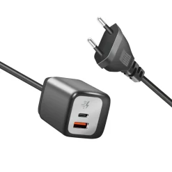 USB-laddare LogiLink 1xUSB-A + 1xUSB-C Med Fast Kabel 1,5m GaN 30W