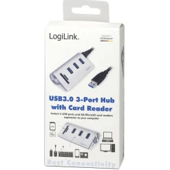 USB3.0 3-port hub LogiLink Med Minneskortsläsare