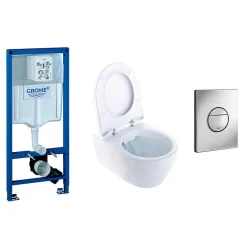 Vägghängd Toalettstol Geberit iCon Rimfree 3575 med Grohe Rapid SL 113 cm