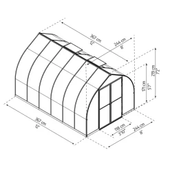 Växthus Canopia by Palram Bella Aluminiumram med UV-Skyddad Polykarbonat & Ventilationsfönster, 8,9 m²