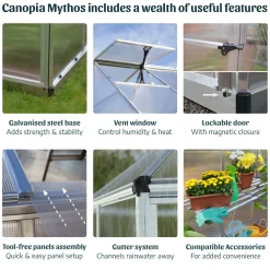 Växthus Canopia by Palram Mythos Aluminiumram med UV-Skyddad Polykarbonat & Ventilationsfönster, 7,9 m²