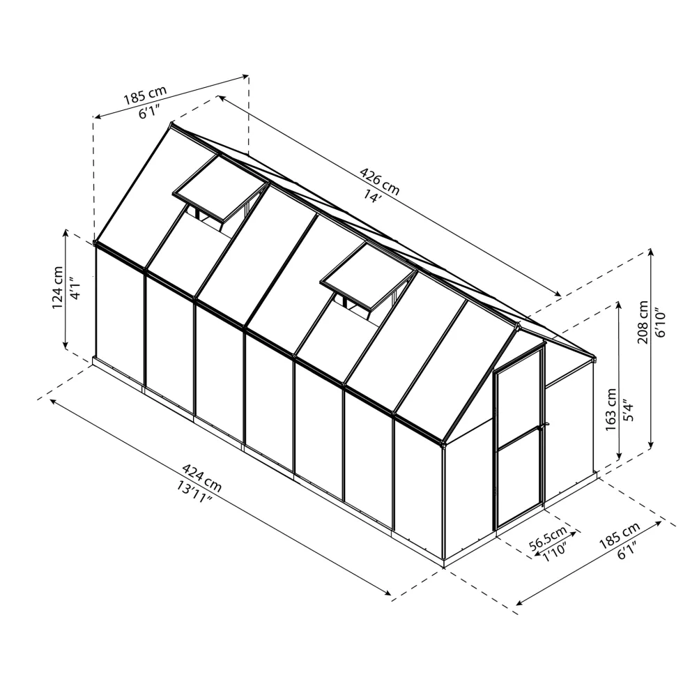 Växthus Canopia by Palram Mythos Aluminiumram med UV-Skyddad Polykarbonat & Ventilationsfönster, 7,9 m²