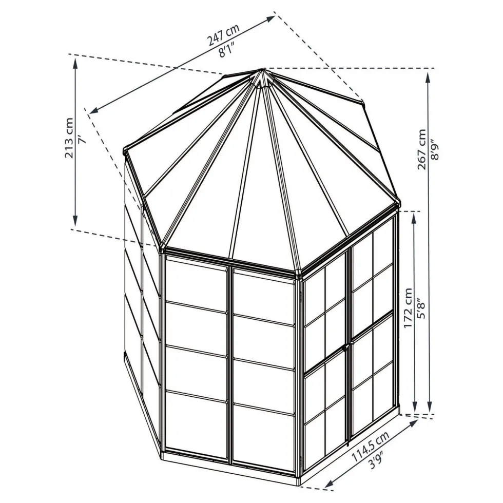 Växthus Canopia by Palram Oasis Hexagonal Aluminiumstomme med UV-Skyddade Polykarbonatpaneler, 6.1 m2