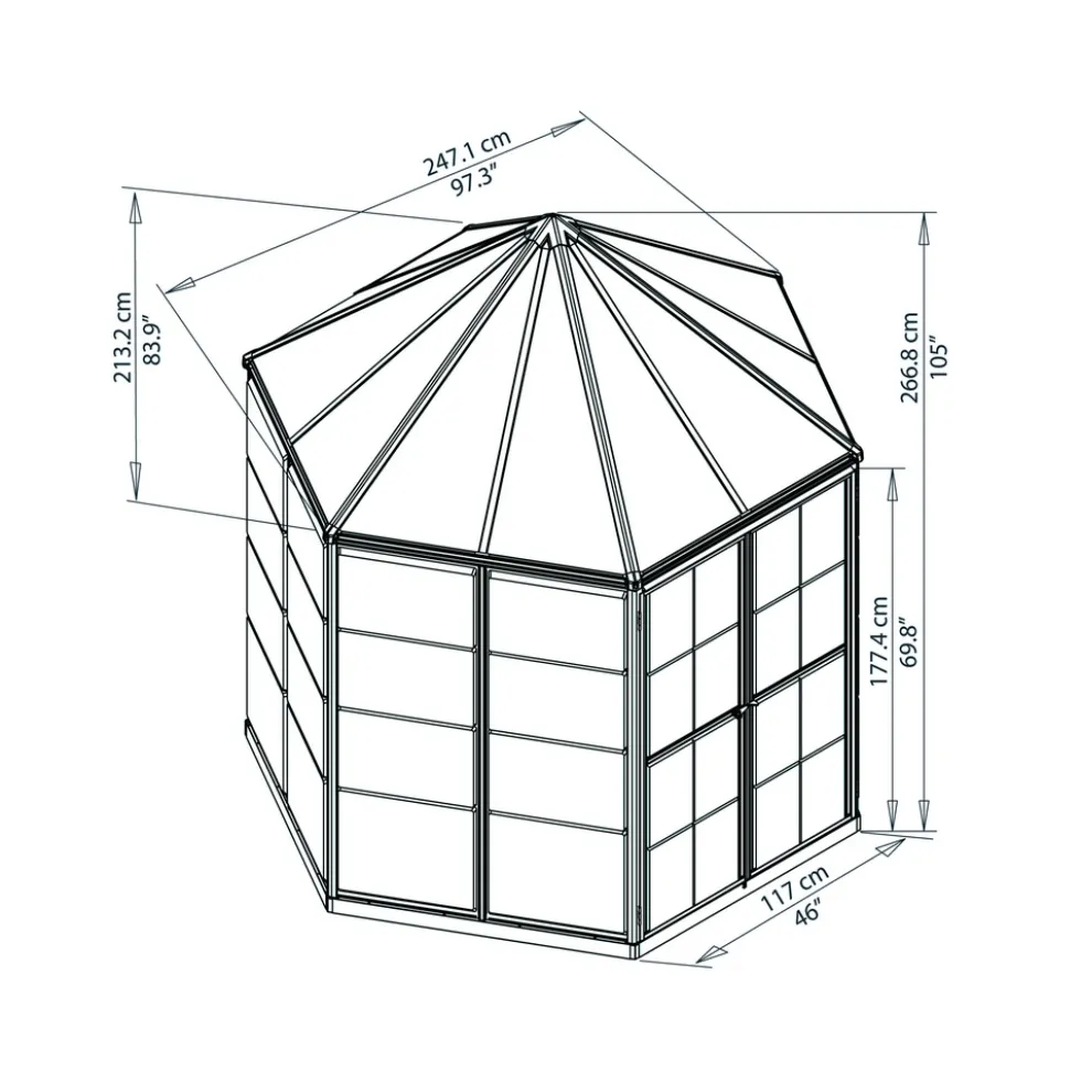 Växthus Canopia by Palram Oasis Hexagonal Aluminiumstomme med UV-Skyddade Polykarbonatpaneler, 6.1 m2