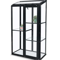 Växthus Metalcraft Svart Rektangulär Odlingsvitrin mot Vägg med Säkerhetsglas, 91x51x157 cm