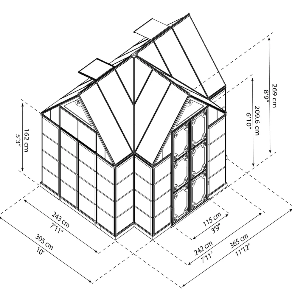 Växthus/Orangeri Canopia by Palram Victory Aluminiumstomme med UV-Skyddade Polykarbonatfönster, 11,04 m²