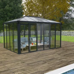 Växthus/Orangeri Canopia by Palram Ledro Aluminiumstomme med UV-Skyddat Glas, Låsbara Dörrar, Grå, 12,7 m²