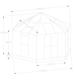 Växthus/Orangeri Metalcraft Hexagon Svart Aluminiumstomme med UV-Skyddat & Härdat Säkerhetsglas, 12,6 m²