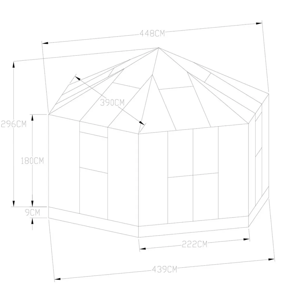 Växthus/Orangeri Metalcraft Hexagon Svart Aluminiumstomme med UV-Skyddat & Härdat Säkerhetsglas, 12,6 m²
