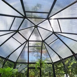 Växthus/Orangeri Metalcraft Hexagon Svart Aluminiumstomme med UV-Skyddat & Härdat Säkerhetsglas, 12,6 m²