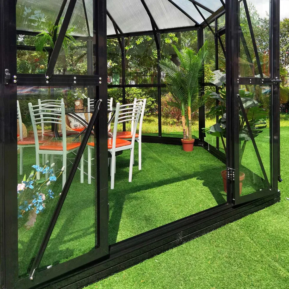 Växthus/Orangeri Metalcraft Hexagon Svart Aluminiumstomme med UV-Skyddat & Härdat Säkerhetsglas, 12,6 m²