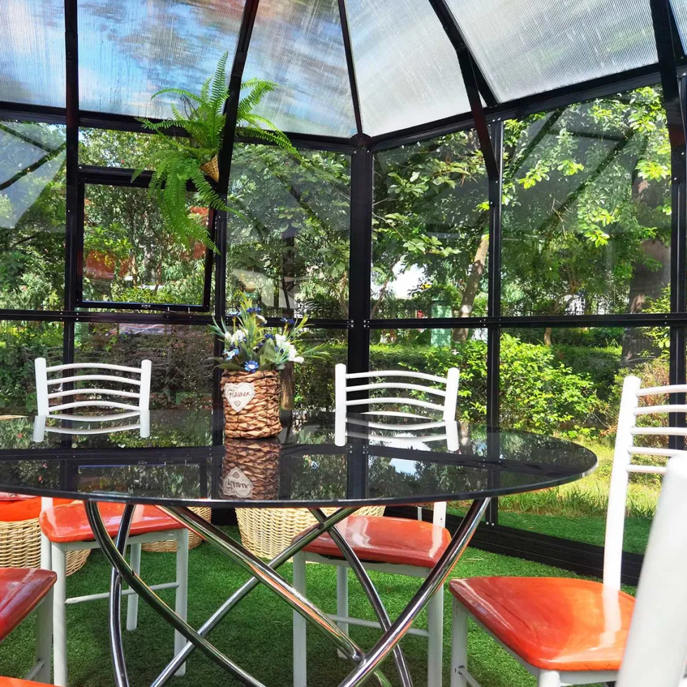 Växthus/Orangeri Metalcraft Hexagon Svart Aluminiumstomme med UV-Skyddat & Härdat Säkerhetsglas, 12,6 m²