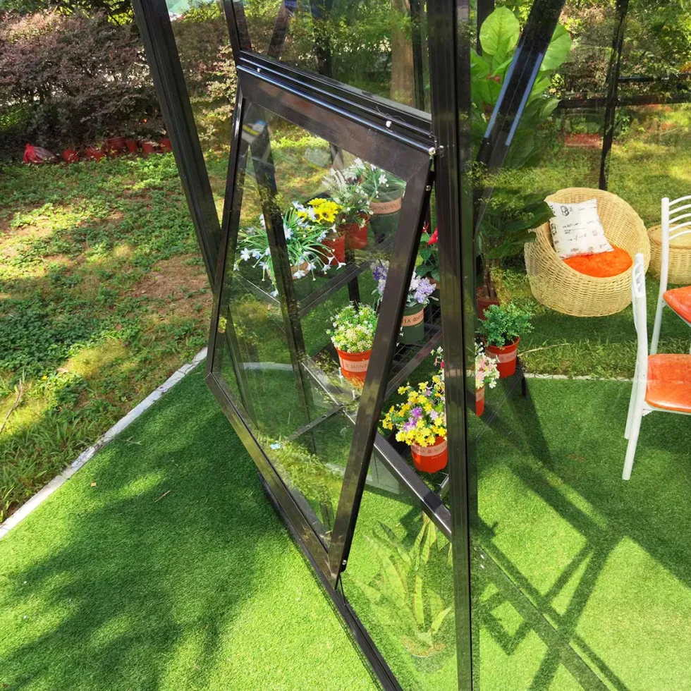 Växthus/Orangeri Metalcraft Hexagon Svart Aluminiumstomme med UV-Skyddat & Härdat Säkerhetsglas, 12,6 m²