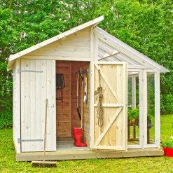 Växthus PLUS Obehandlad Furu med Förråd & Härdat Glas, 6,6 m²