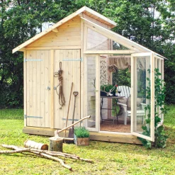 Växthus PLUS Obehandlad Furu med Förråd & Härdat Glas, 6,6 m²